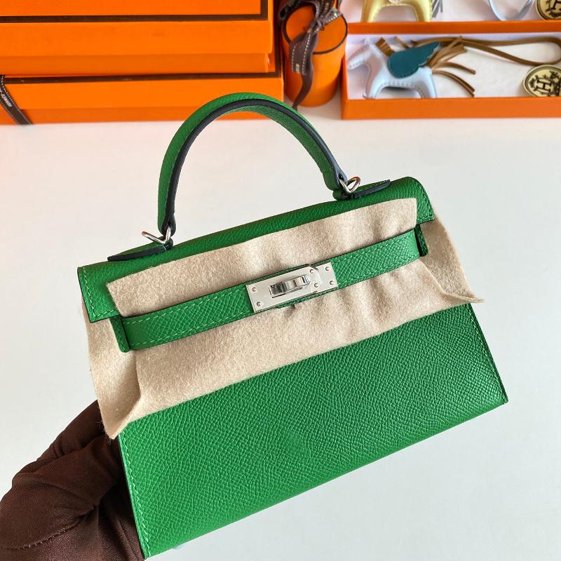 Hermes Kelly Mini second-generation 22EP 1K bamboo green silver buckle